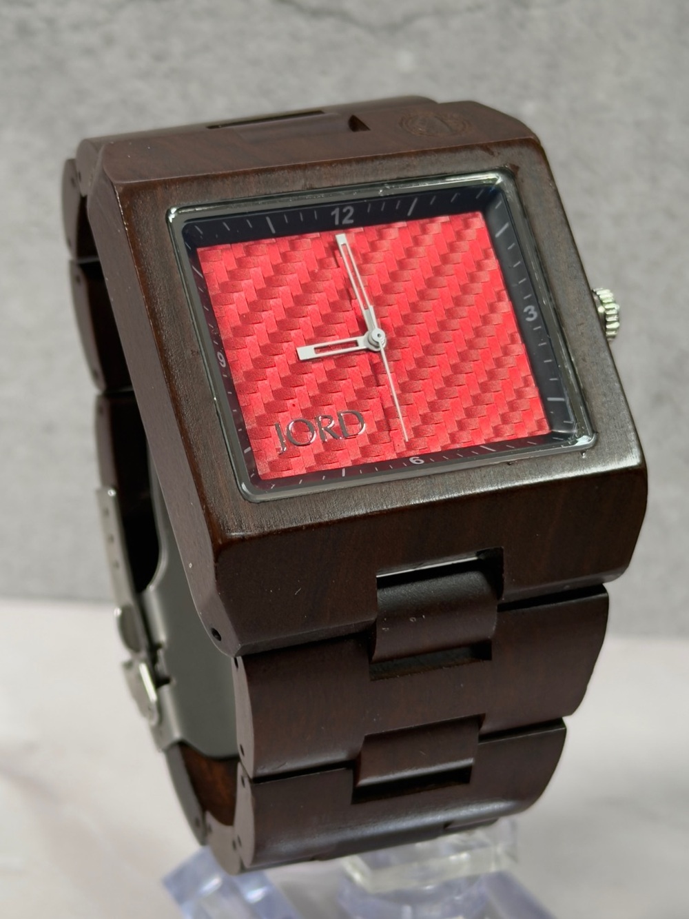 JORD Wood Watch Red Carbon Fiber Dial Wooden Bracelet Quartz Mens Watch